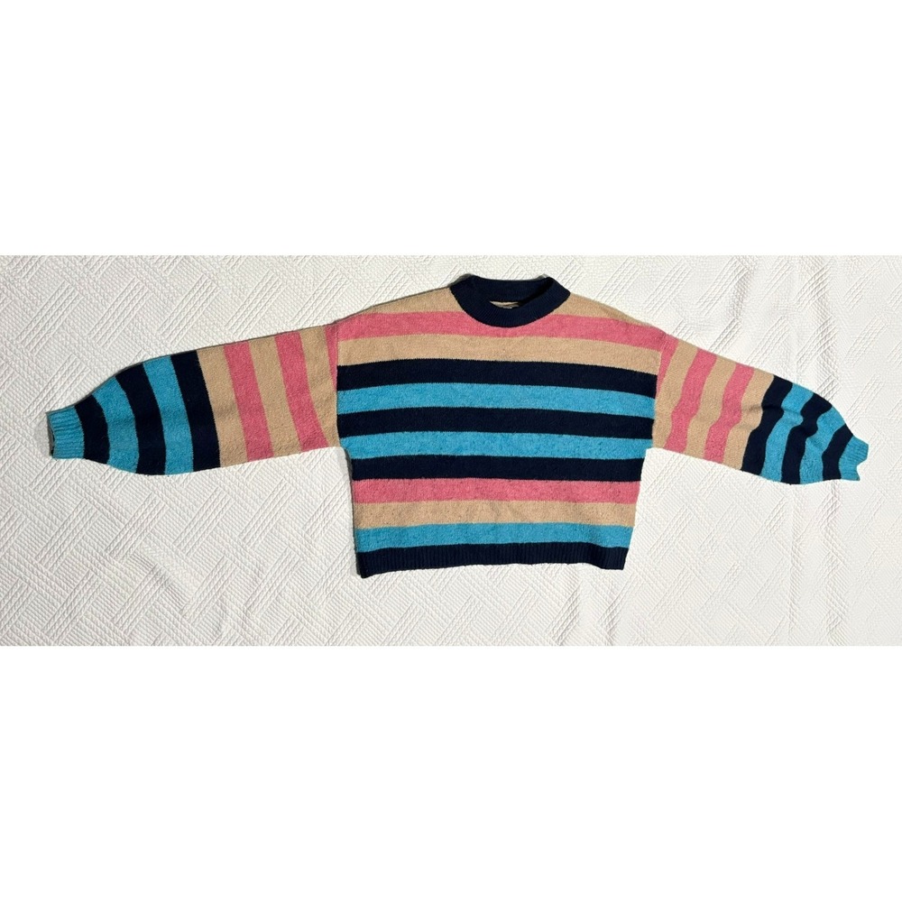 Top Shop Women's Colorful Striped Crew Neck Sweater Size 4-6 Boxy Oversized Y2K